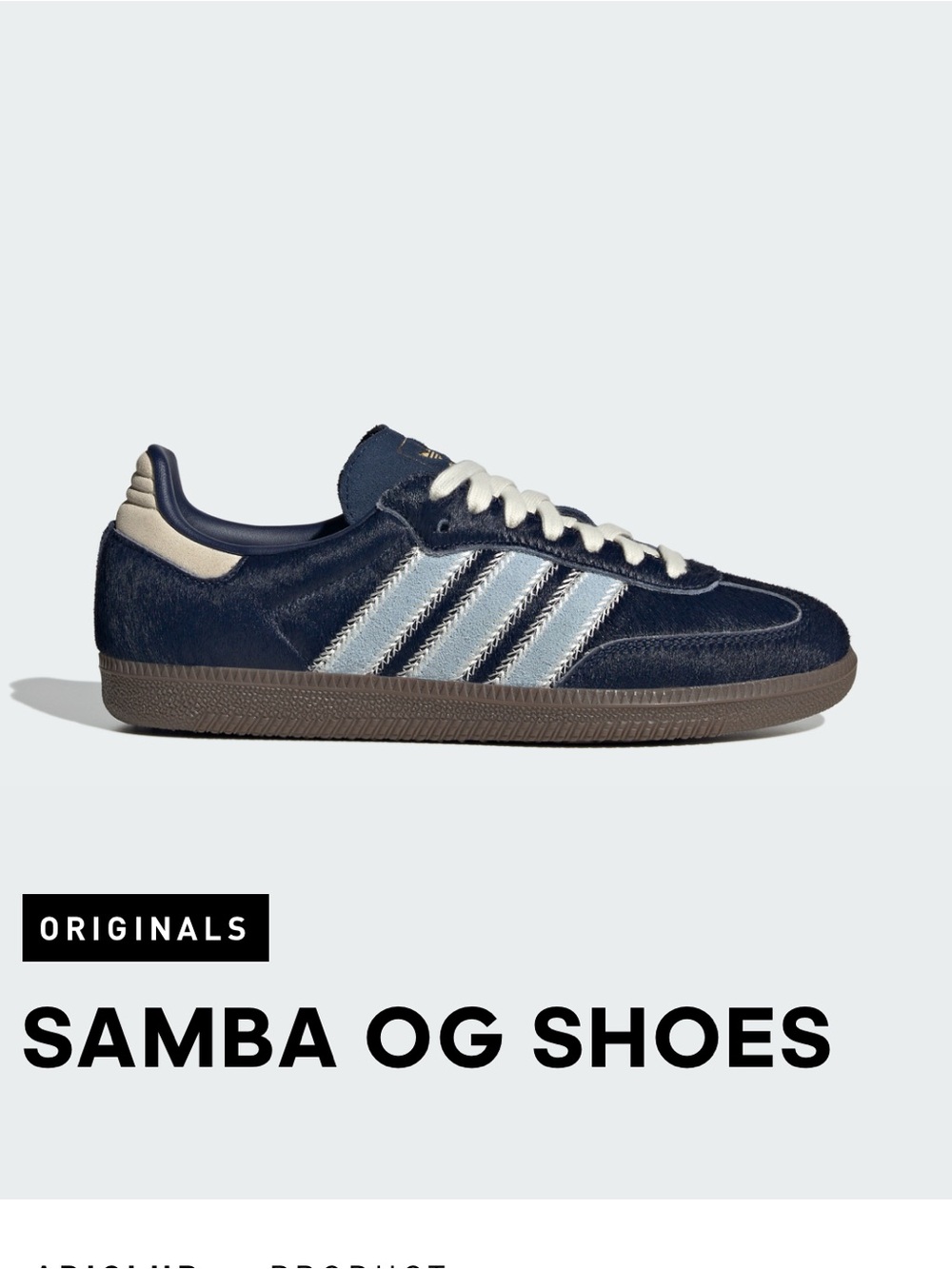 adidas samba OG Navy and Light Blue  suede  & Horse hair -Trim Sneakers